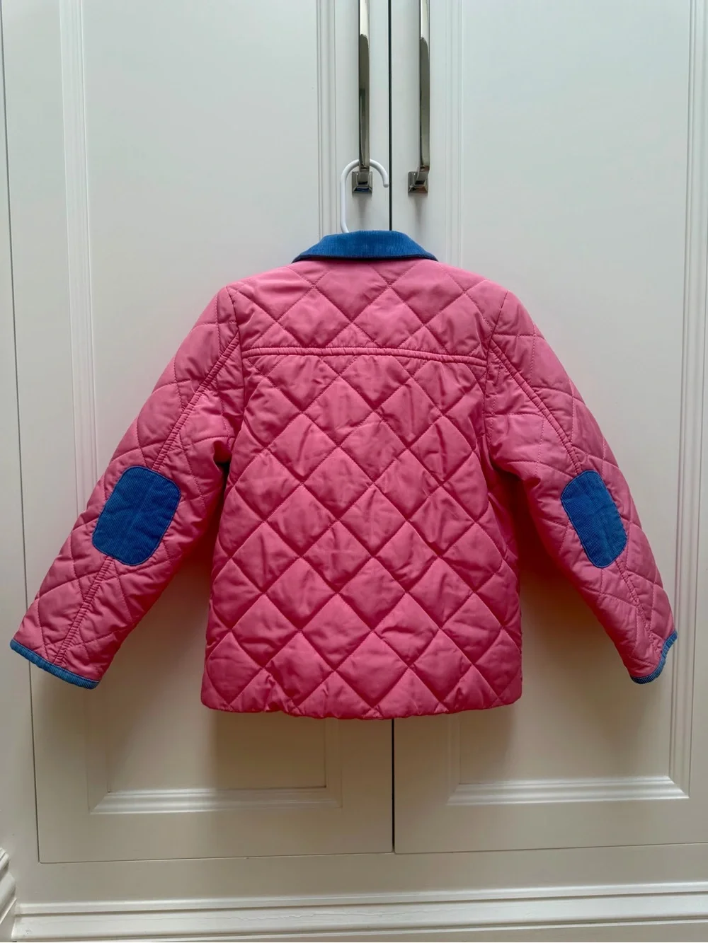 The Beaufort Bonnet Company Pink Quilted Jacket Size 5 w/ Blue Corduroy Trim EUC